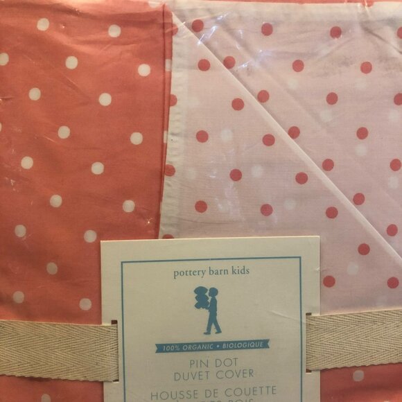 Pottery Barn Kids Pink Dot Duvet Cover Full/Queen Organic Cotton Button Closure - Picture 2 of 6